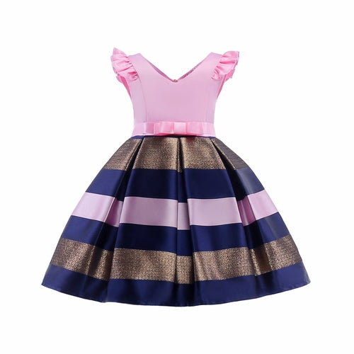 Baby Girl Striped Pattern V-Neck Western Style Formal Dress