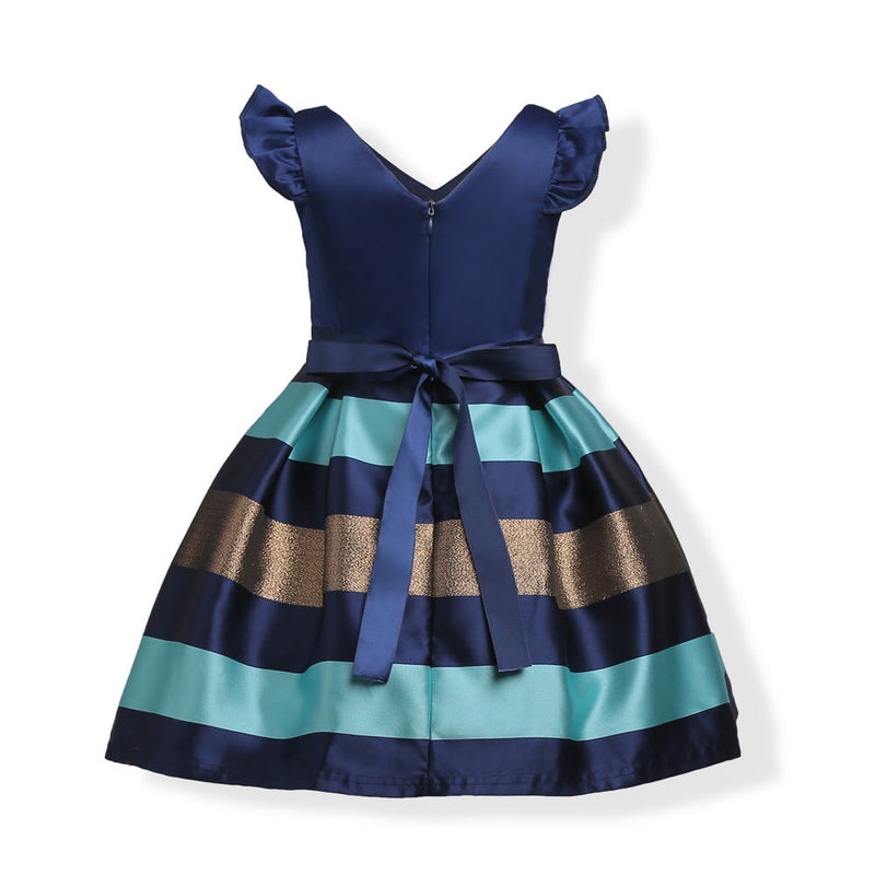 Baby Girl Striped Pattern V-Neck Western Style Formal Dress