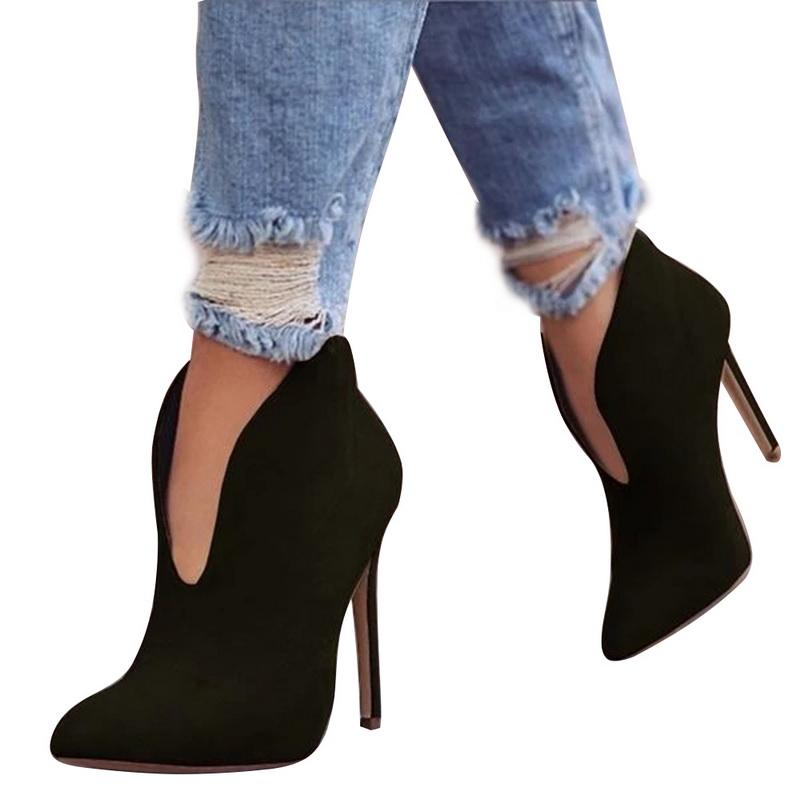 Sexy Women Boots 2020 Autumn V-Neck High Heels Ankle Shoes Boots