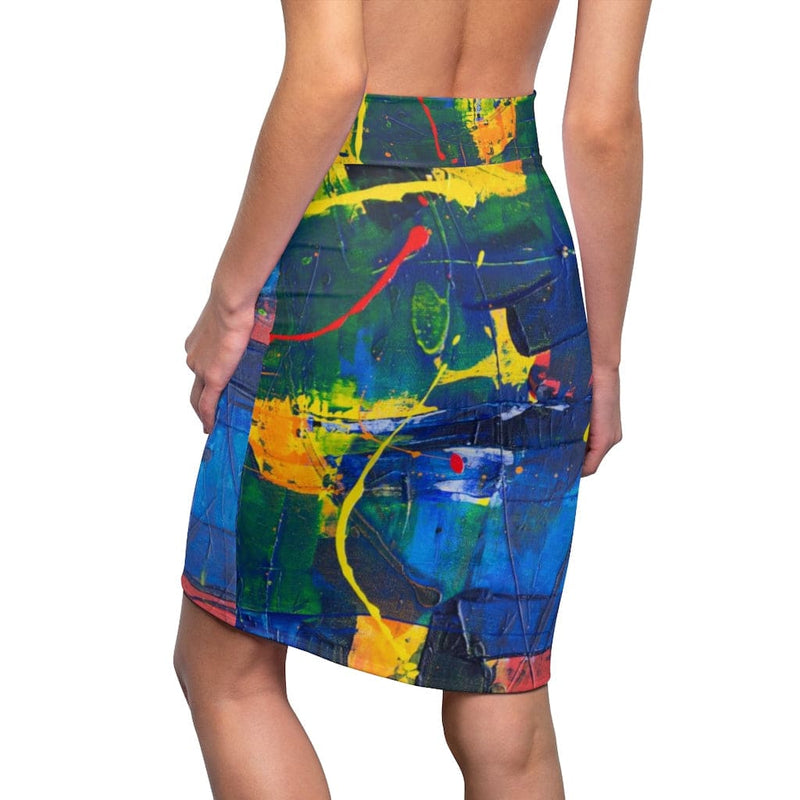 Womens Mini Skirt, High Waisted, Multicolor Abstract Pencil Skirt