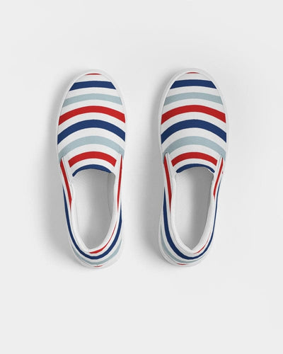 Womens Sneakers - Canvas Slip on Shoes, Red White Blue Striped Print