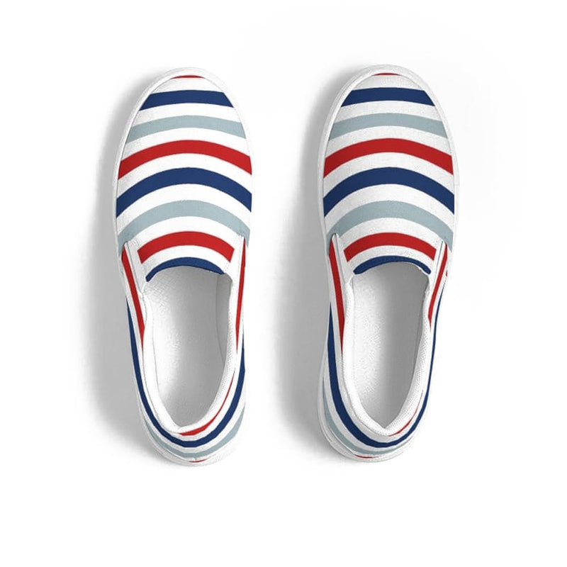 Womens Sneakers - Canvas Slip on Shoes, Red White Blue Striped Print