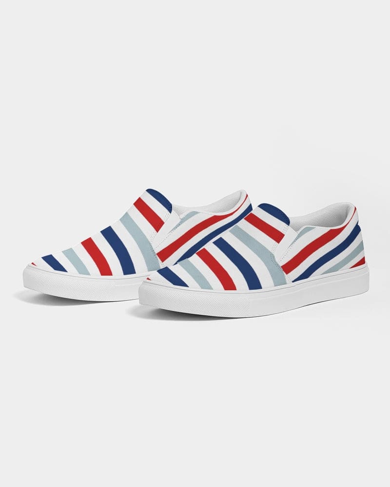 Womens Sneakers - Canvas Slip on Shoes, Red White Blue Striped Print