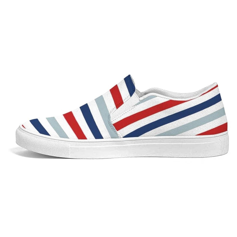 Womens Sneakers - Canvas Slip on Shoes, Red White Blue Striped Print