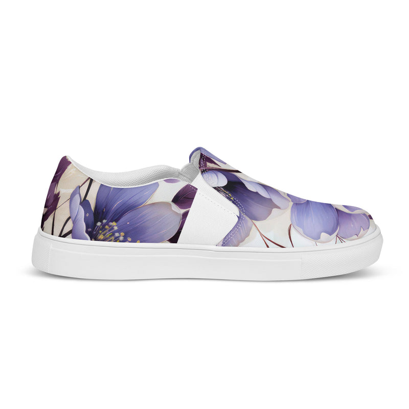 Womens Slip-on Canvas Shoes Purple Botanical Blooms
