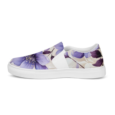 Womens Slip-on Canvas Shoes Purple Botanical Blooms