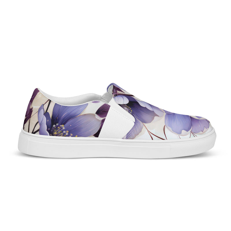Womens Slip-on Canvas Shoes Purple Botanical Blooms