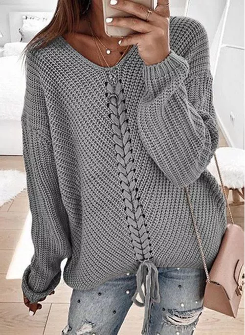 V-Neckline Solid Casual Loose Regular Shift Sweaters