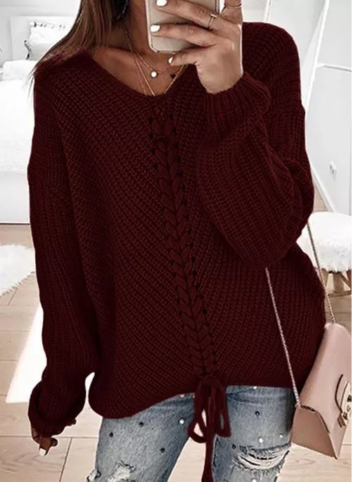 V-Neckline Solid Casual Loose Regular Shift Sweaters