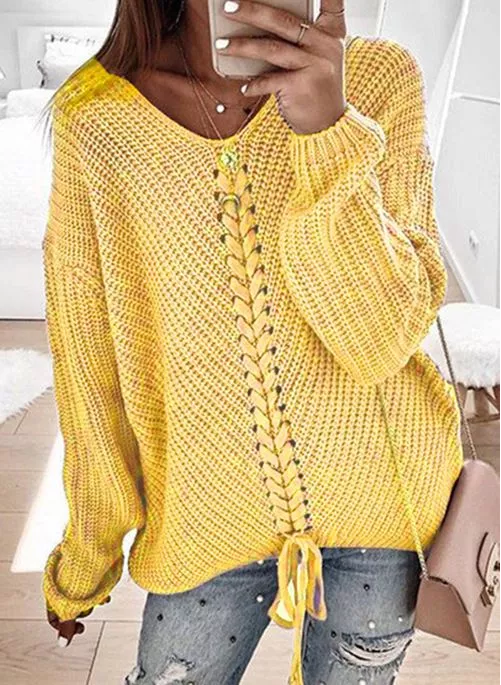 V-Neckline Solid Casual Loose Regular Shift Sweaters