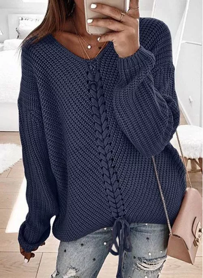 V-Neckline Solid Casual Loose Regular Shift Sweaters