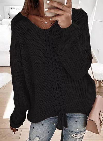 V-Neckline Solid Casual Loose Regular Shift Sweaters