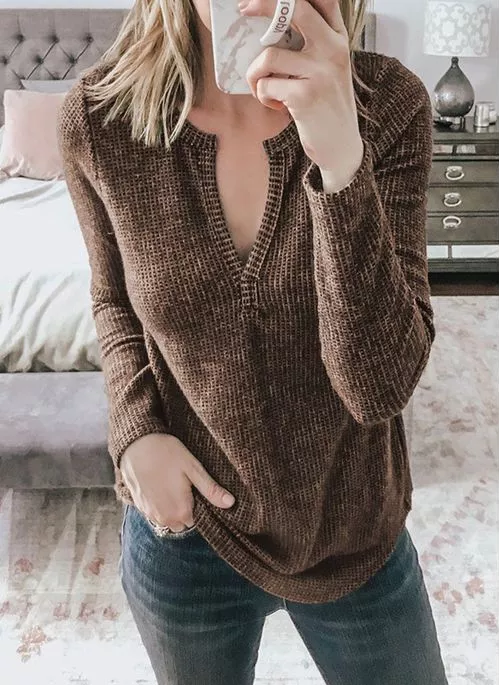 V-Neckline Solid Casual Loose Regular Shift Sweaters