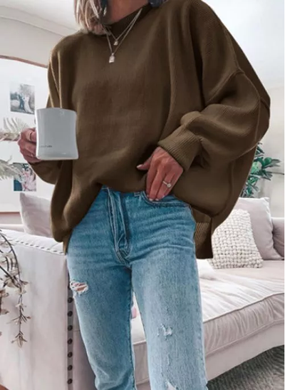 Round-Neckline-Solid-Casual-Loose-Shift-Sweaters