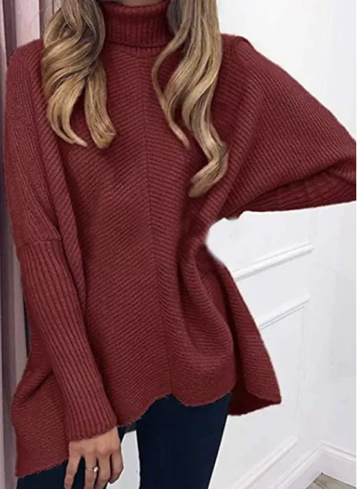 High Neckline Solid Casual Loose Regular A-line Sweaters