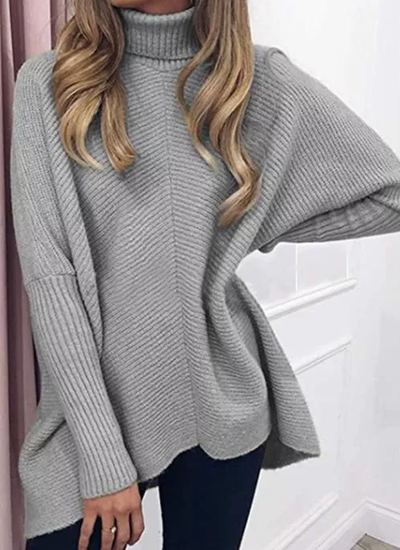 High Neckline Solid Casual Loose Regular A-line Sweaters