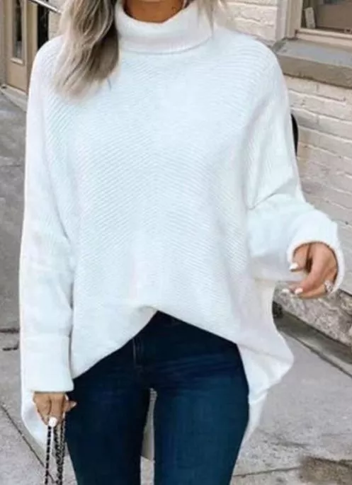 High Neckline Solid Casual Loose Regular A-line Sweaters