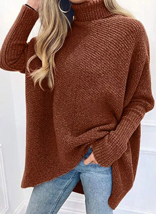 High Neckline Solid Casual Loose Regular A-line Sweaters