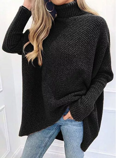 High Neckline Solid Casual Loose Regular A-line Sweaters