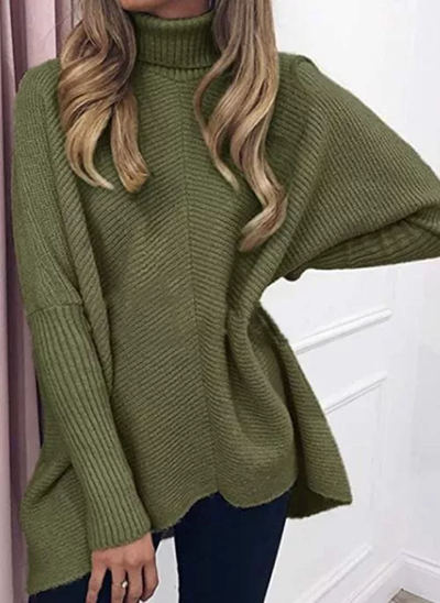 High Neckline Solid Casual Loose Regular A-line Sweaters