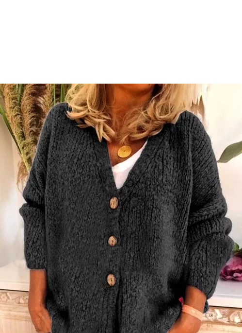 V-Neckline Solid Casual Loose Buttons Sweaters