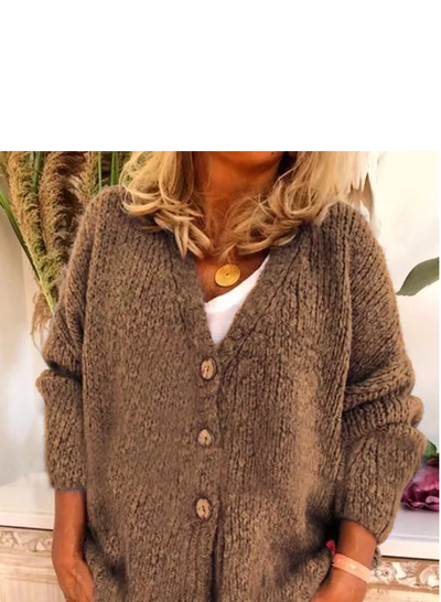 V-Neckline Solid Casual Loose Buttons Sweaters