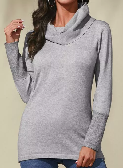 Draped Neckline Solid Casual Loose Regular Shift Sweaters