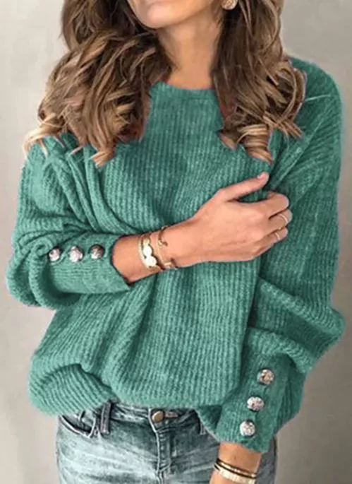 Round Neckline Solid Casual Loose Regular Shift Sweaters